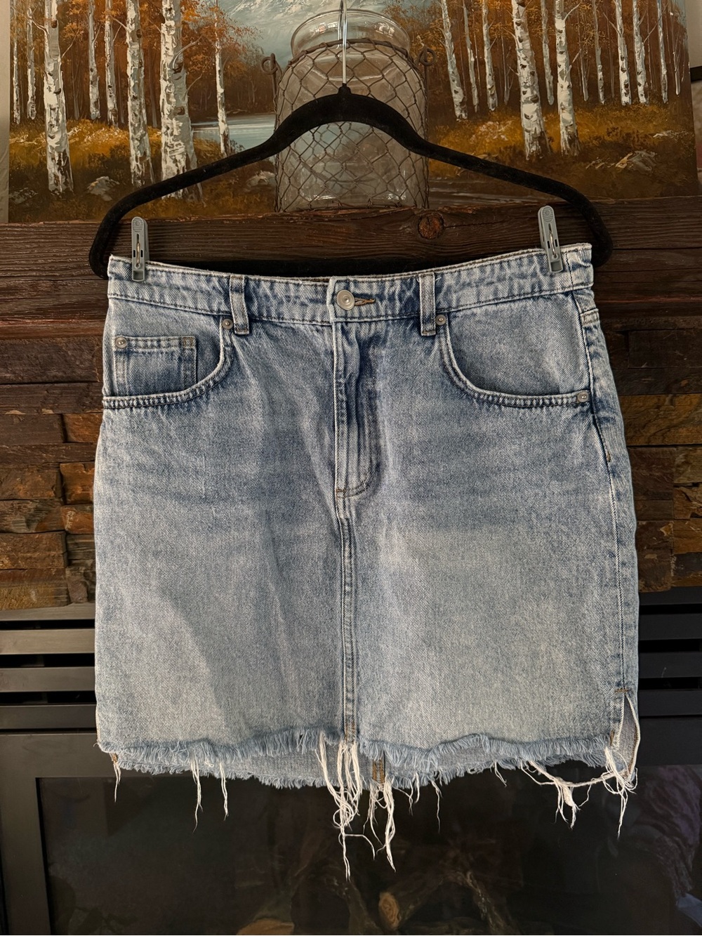 H&M Light Blue Distressed Denim Mini Skirt